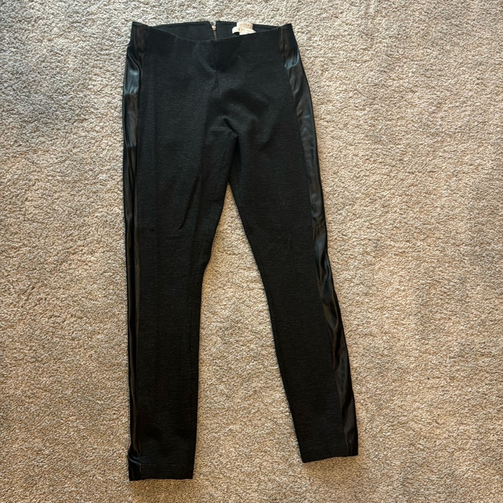 J. Crew The Gigi Pants, Black with Black Leather, Size 4